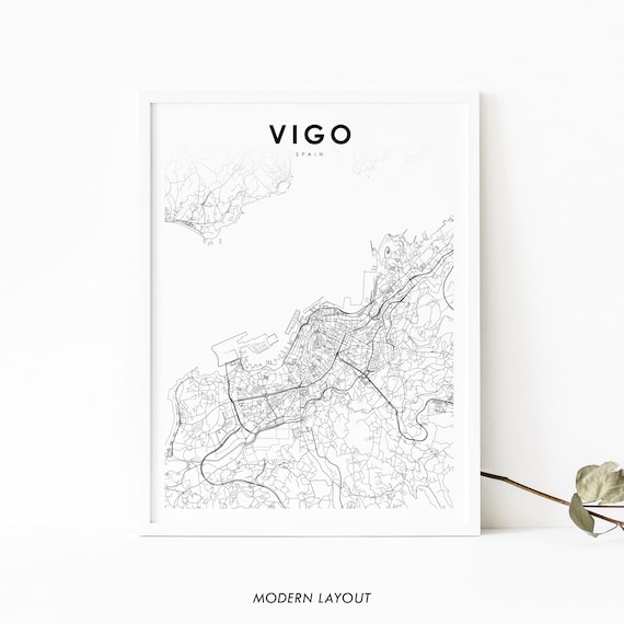 Vigo Spain Minimalist City Street Map Black and White Wall Art