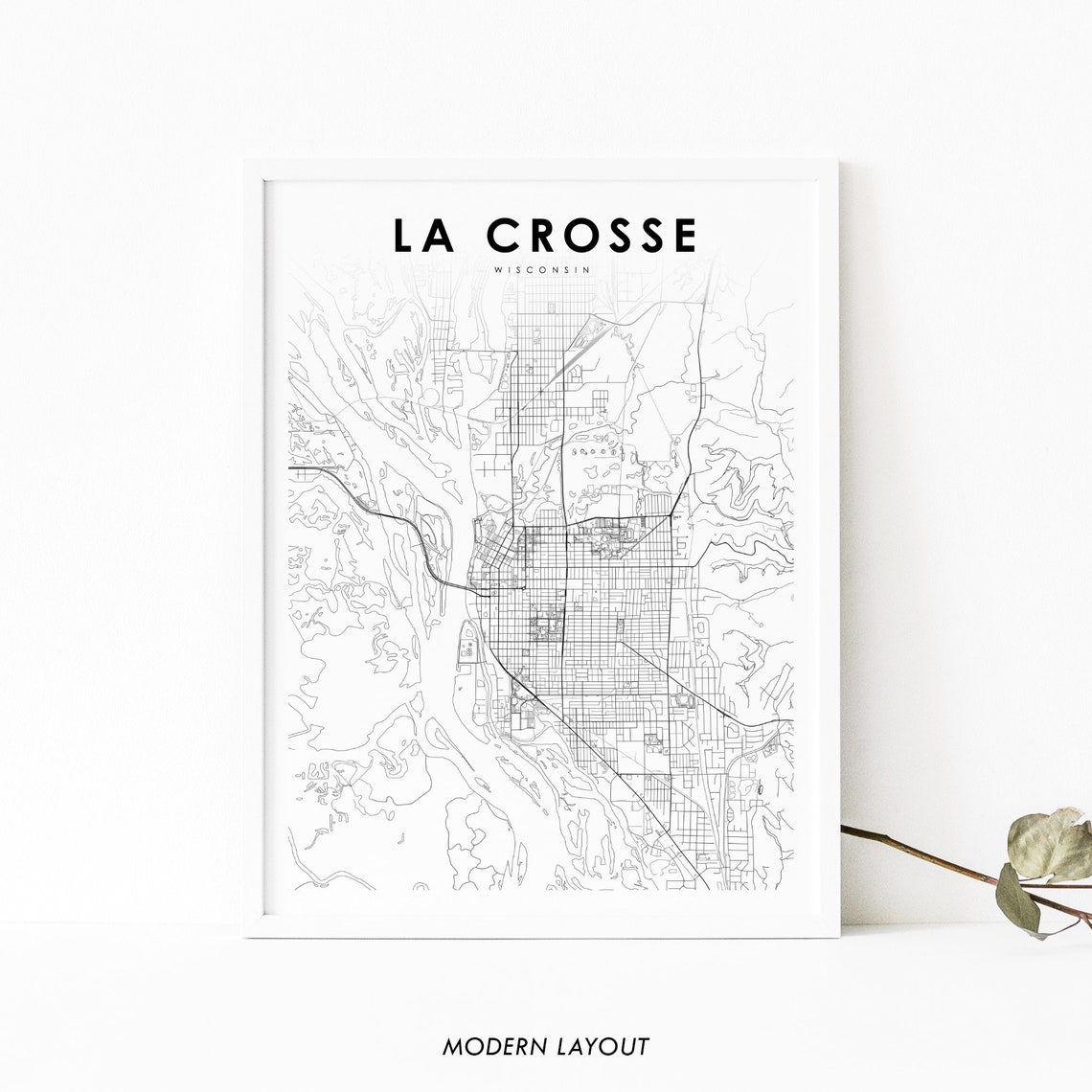 La Crosse Wisconsin Minimalist City Street Map Modern Wall Poster