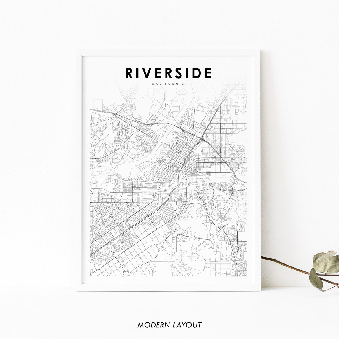 Riverside California City Street Map Minimal Black Line Art Poster