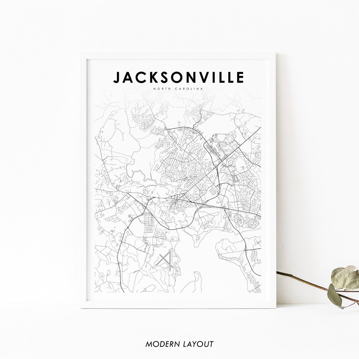 Jacksonville North Carolina Minimalist City Street Map Poster
