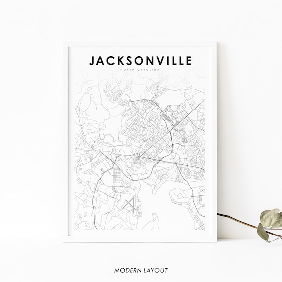 Jacksonville Nc Map Print North Carolina Usa Art Poster Onslow City Street Nursery Room Wall Office Decor