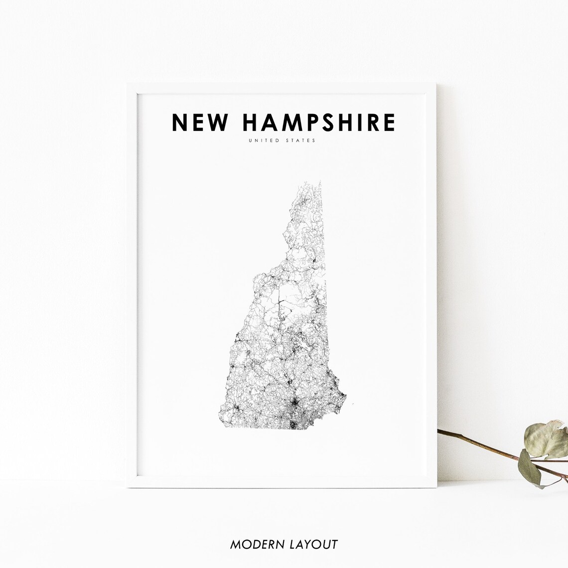 New Hampshire Map Print, USA State Road Art Poster