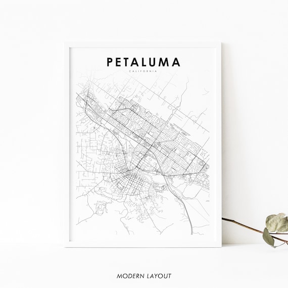 Petaluma California Minimalist Black And White City Street Map Poster