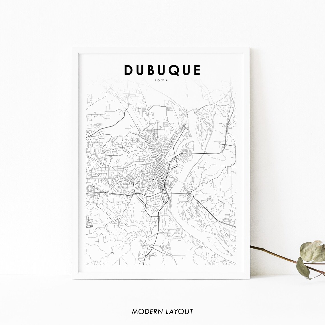 Dubuque IA Map Print, Iowa USA City Poster