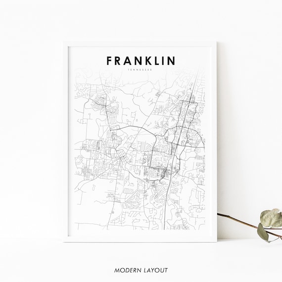 Franklin Tn Map Print Tennessee Usa Art Poster Williamson City Street Road Nursery Room Wall Office Decor