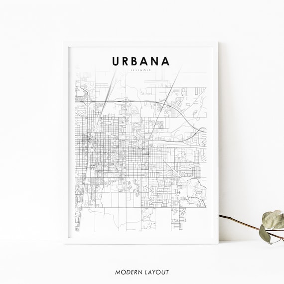 Urbana IL Map Print, Illinois City Street Poster