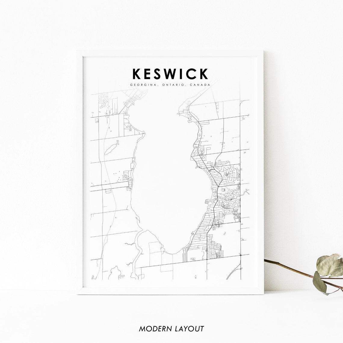Keswick Ontario Canada Lakeside Town Street Map Minimalist Poster