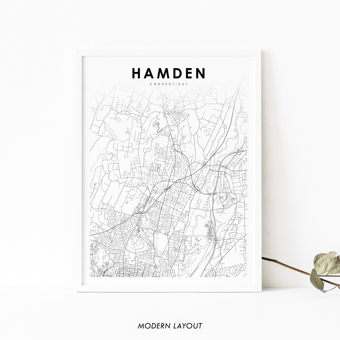 Hamden CT Map Print, Connecticut Nursery Poster