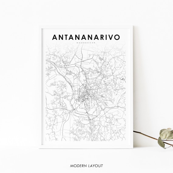 Antananarivo Madagascar City Street Map Minimal Modern Wall Art
