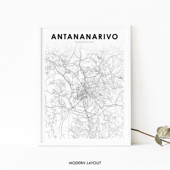 Antananarivo Madagascar Map Print Art Poster Tana Tananarive City Street Road Nursery Room Wall Office Decor
