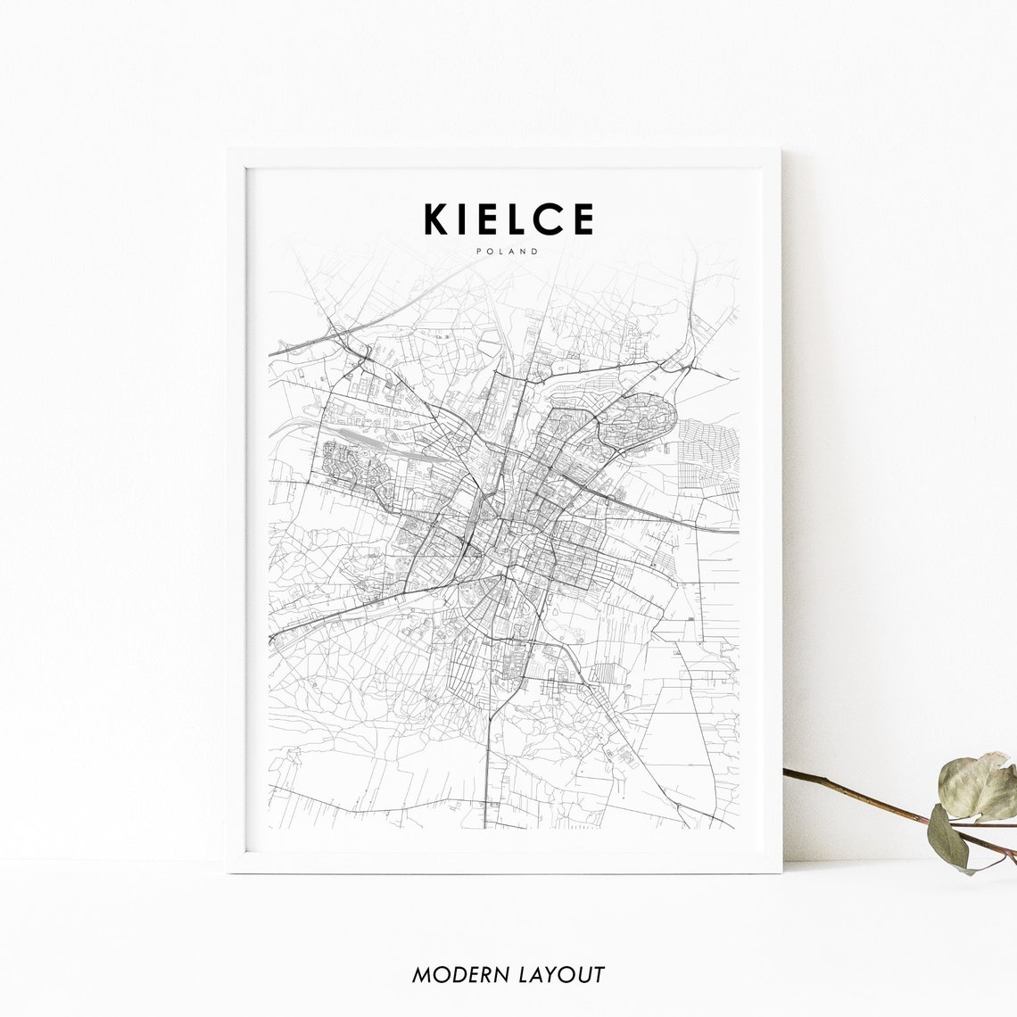Kielce Poland Elegant Modern Minimalist City Street Map Poster