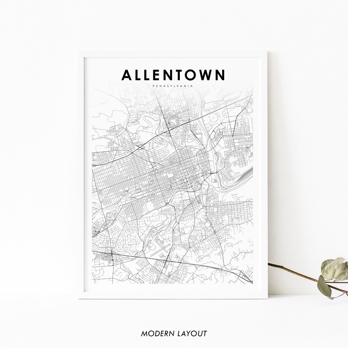 Allentown PA Map Poster, Pennsylvania City Street Road