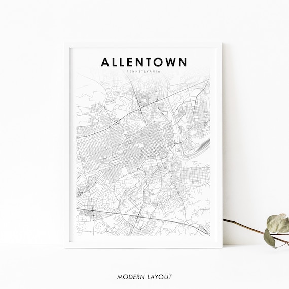 Allentown PA Map Poster, Pennsylvania City Street Road