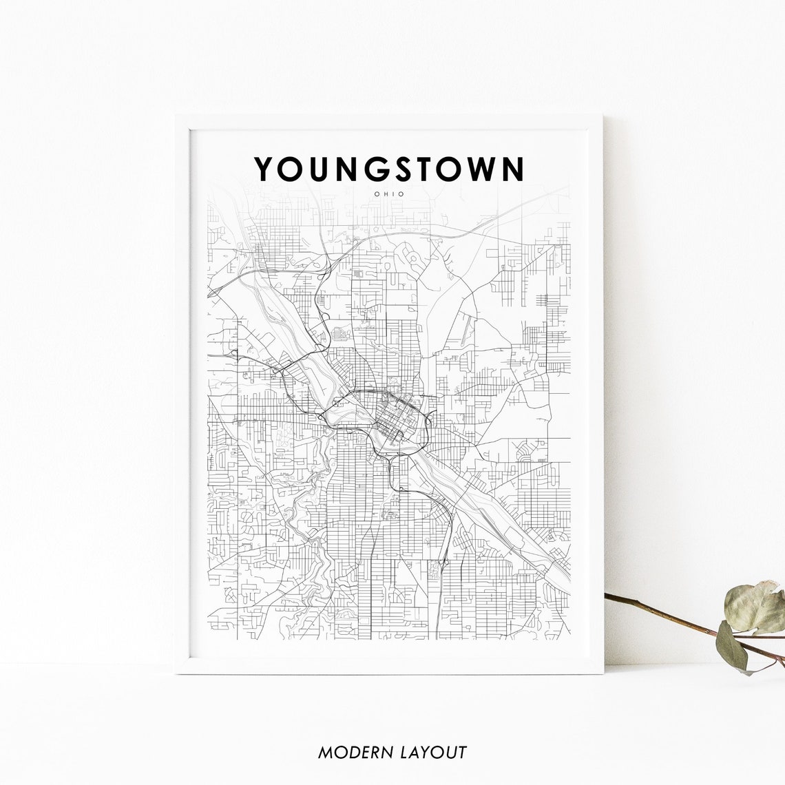 Youngstown Ohio Minimalist City Street Map Modern Layout Poster
