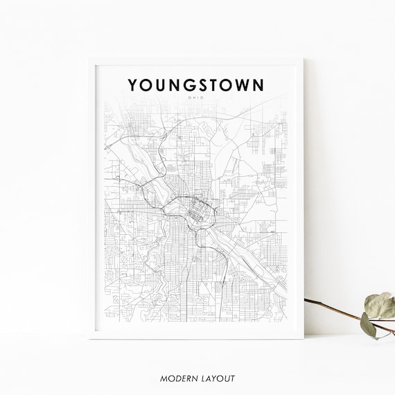 Youngstown Oh Map Print Ohio Usa Art Poster Mahoning County City Street Road Nursery Room Wall Office Decor