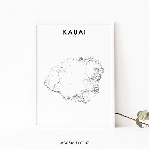 Kauai Hi Map Print, Hawaii Nursery Room Decor