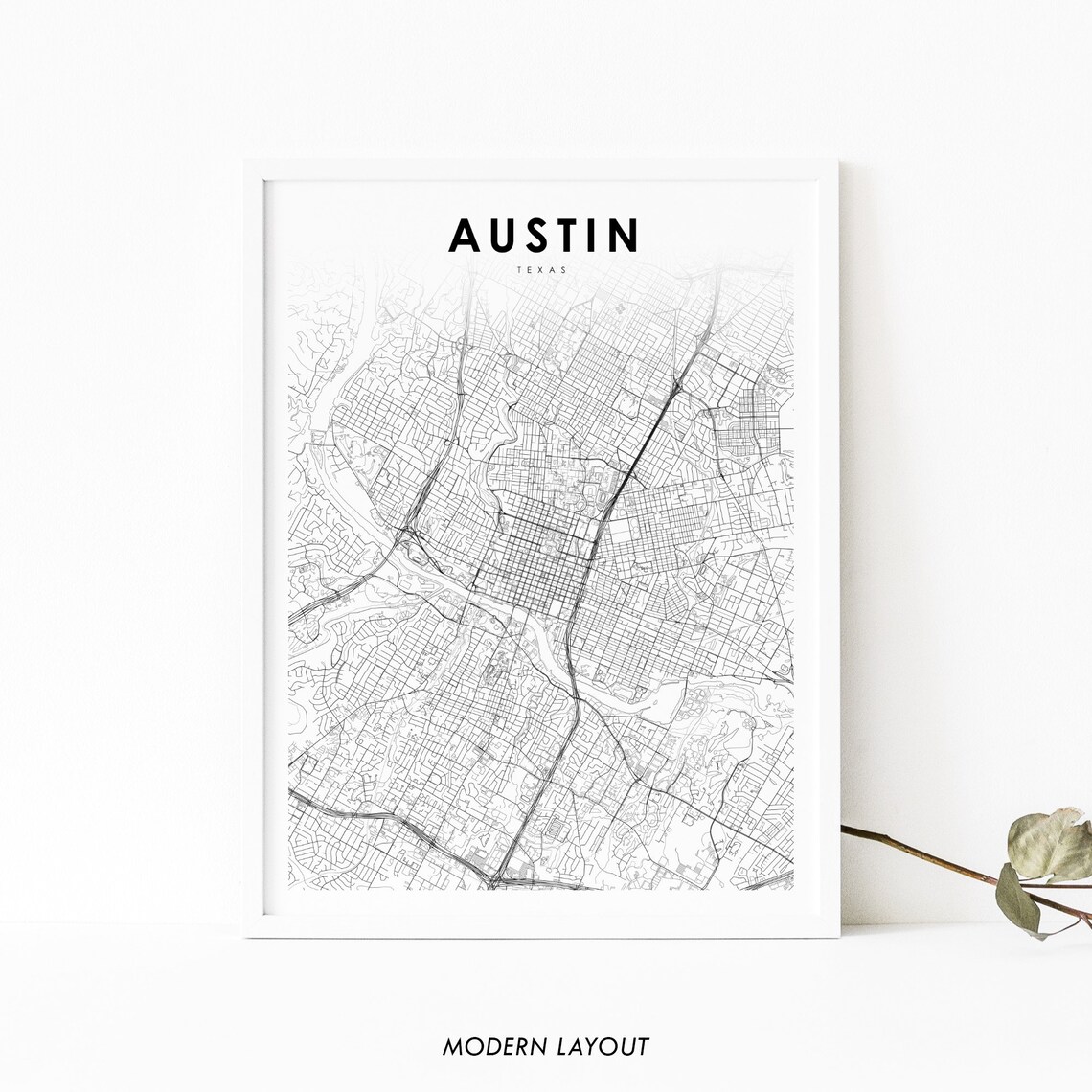 Downtown Austin TX Map Art Print, Texas Street Plan
