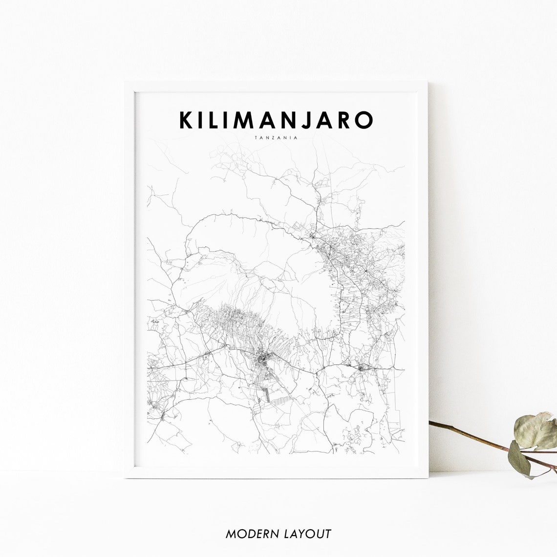 Kilimanjaro Tanzania Minimalist Black And White City Map Poster