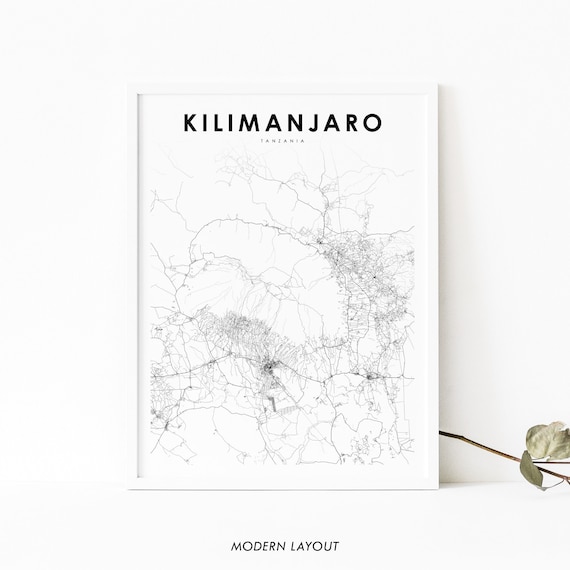 Kilimanjaro Tanzania Map Print Art Poster City Street Road Nursery Room Wall Office Decor