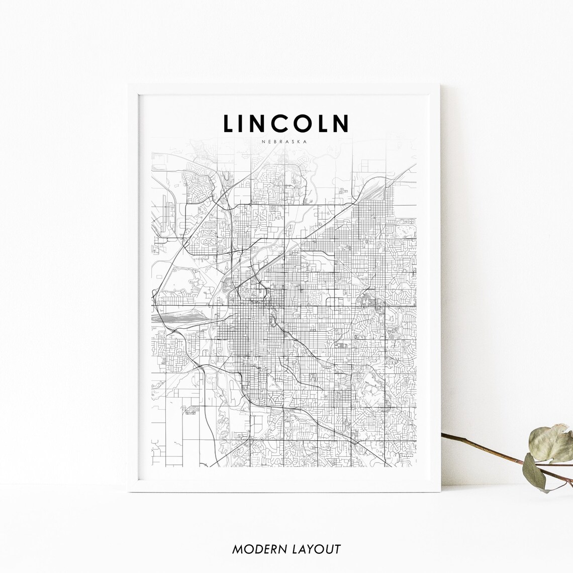 Lincoln NE Map Print, Nebraska USA Travel Poster