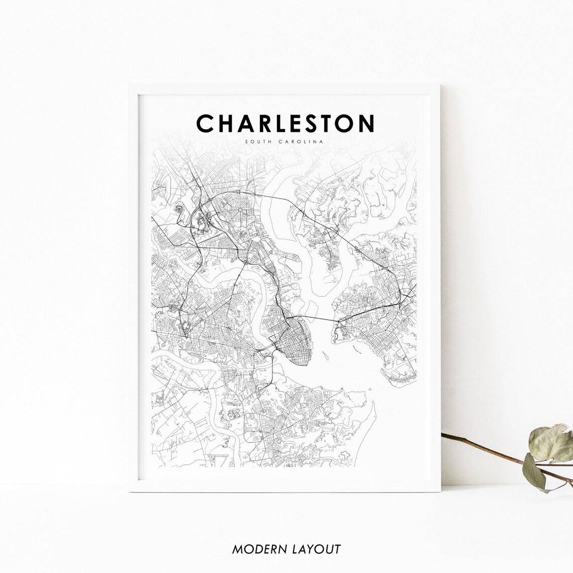 Charleston Area SC Map Print, South Carolina City Map