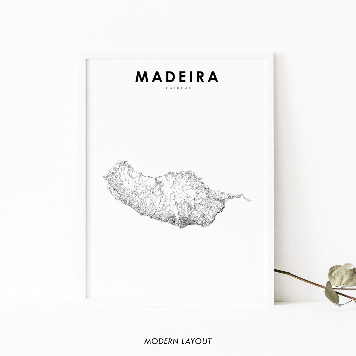 Madeira Portugal Island Line Road Map Minimalist White Poster