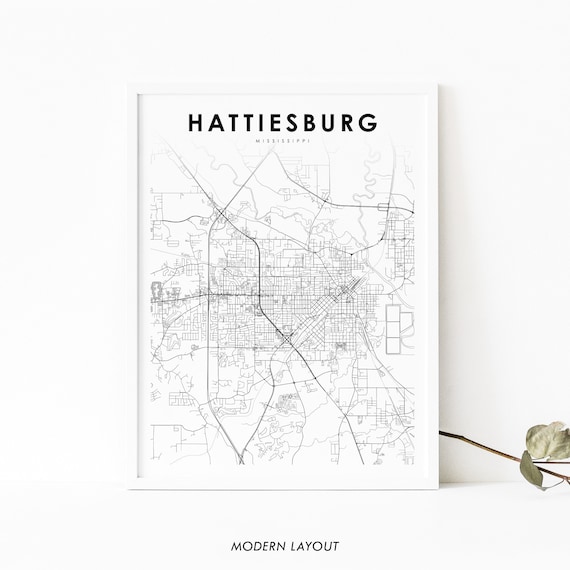 Hattiesburg Ms Map Print Mississippi Usa Art Poster Forrest City Street Road Nursery Room Wall Office Decor