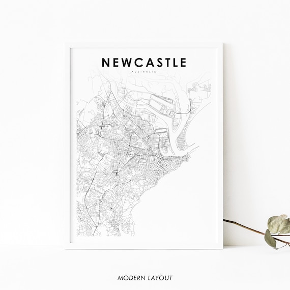 Newcastle Australia Map Print Nsw New South Wales Art Poster City Street Road Nursery Room Wall Office Decor