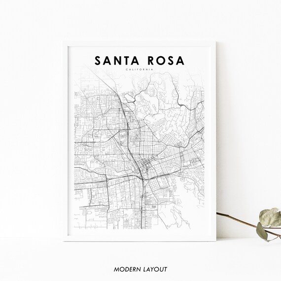 Santa Rosa CA Map Art Print, Sonoma City Map