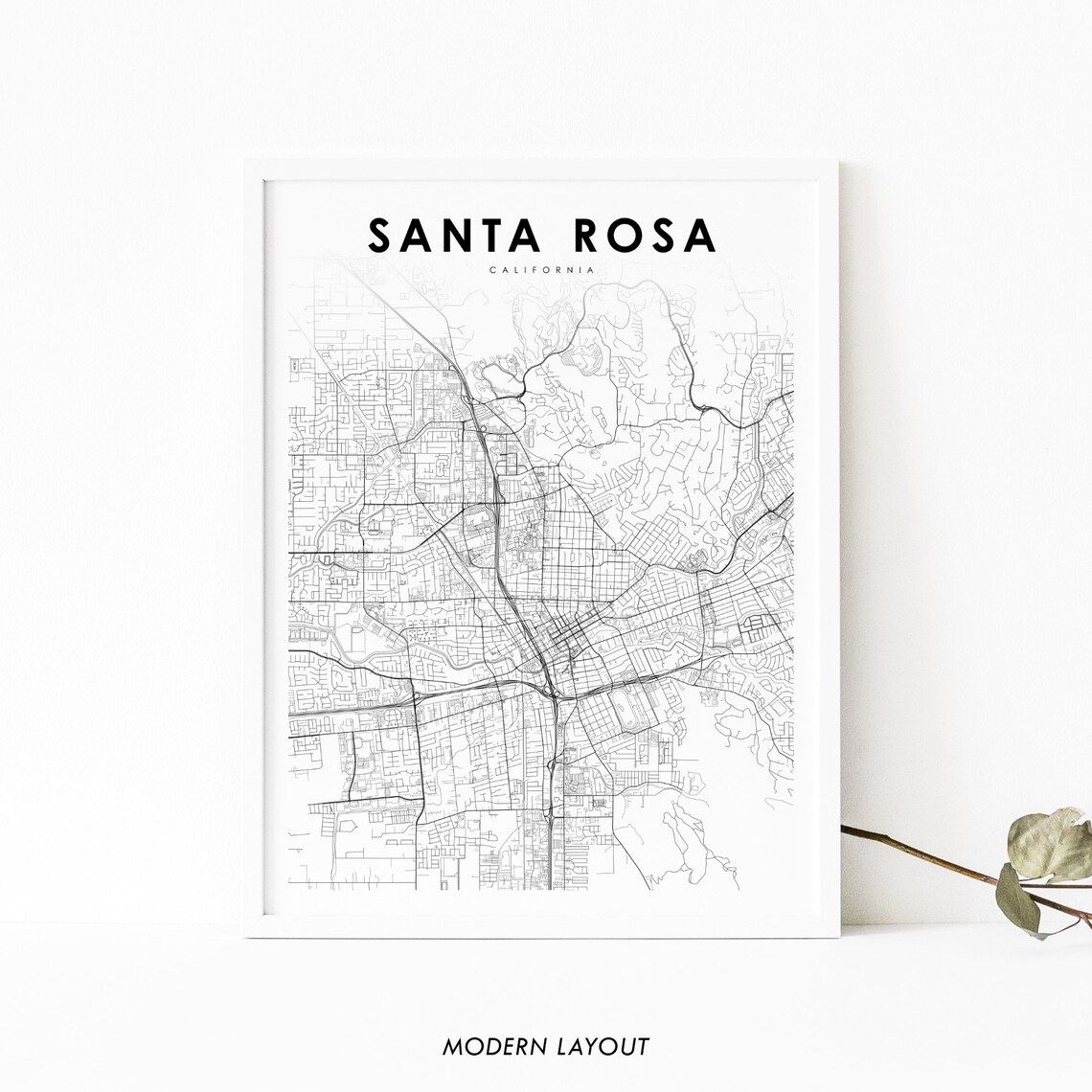 Santa Rosa CA Map Art Print, Sonoma City Map