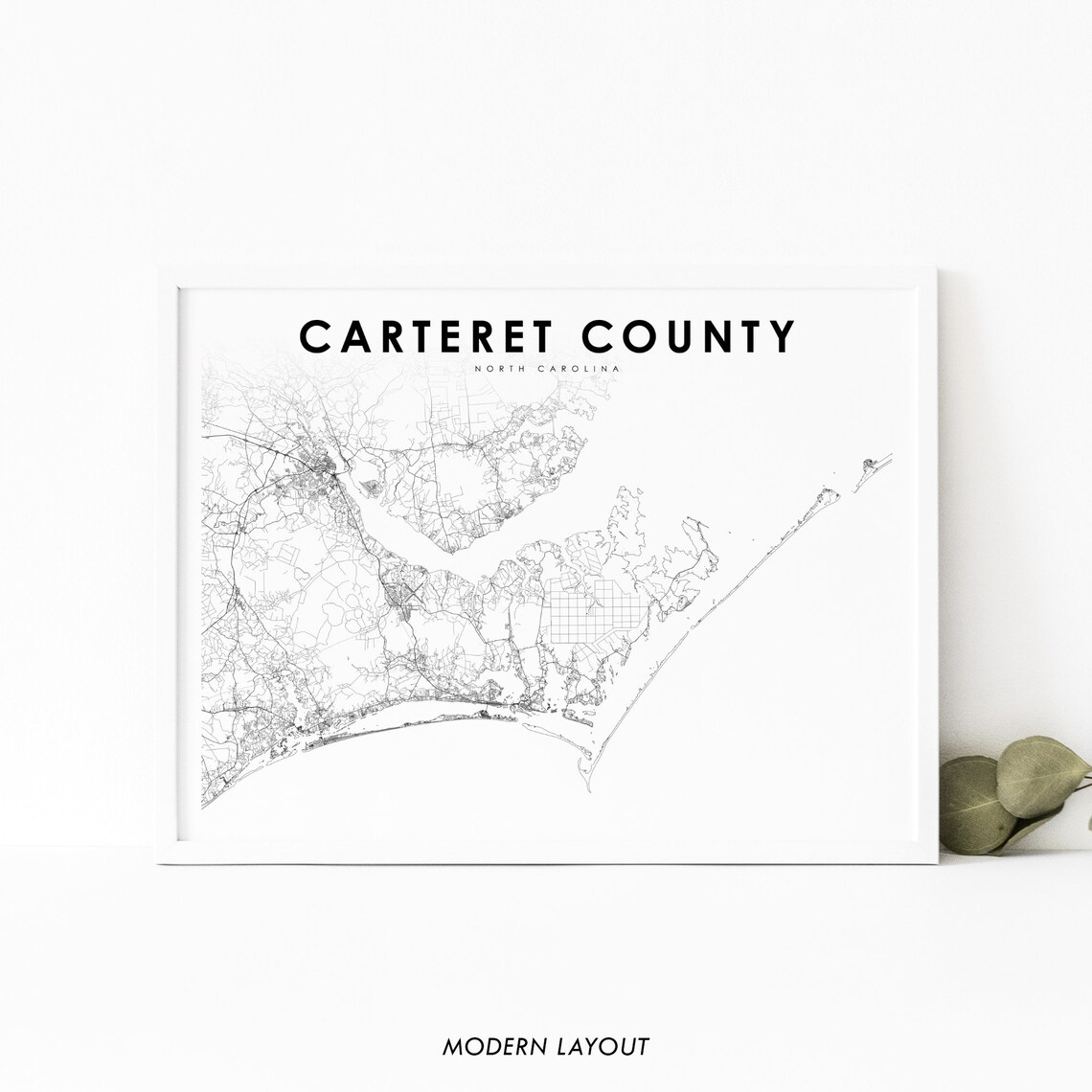 Carteret County NC Map Art Print, North Carolina