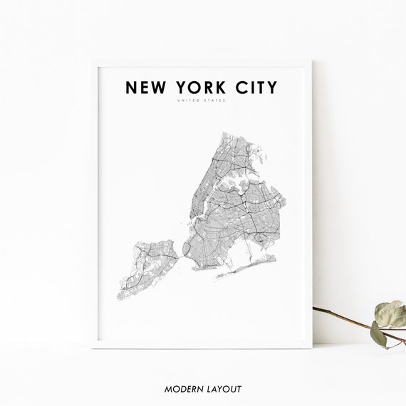 NYC Map Print, 5 Boroughs New York City Poster