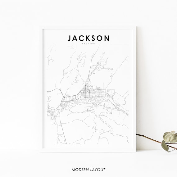 Jackson Wyoming Minimalist City Street Map Teton Mountain Town Poster