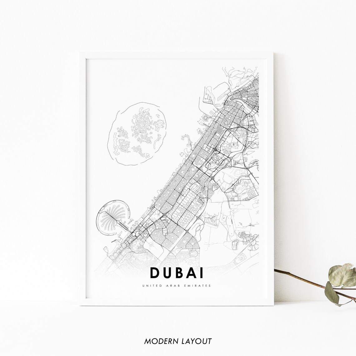 Dubai UAE Map Print, United Arab Emirates Poster