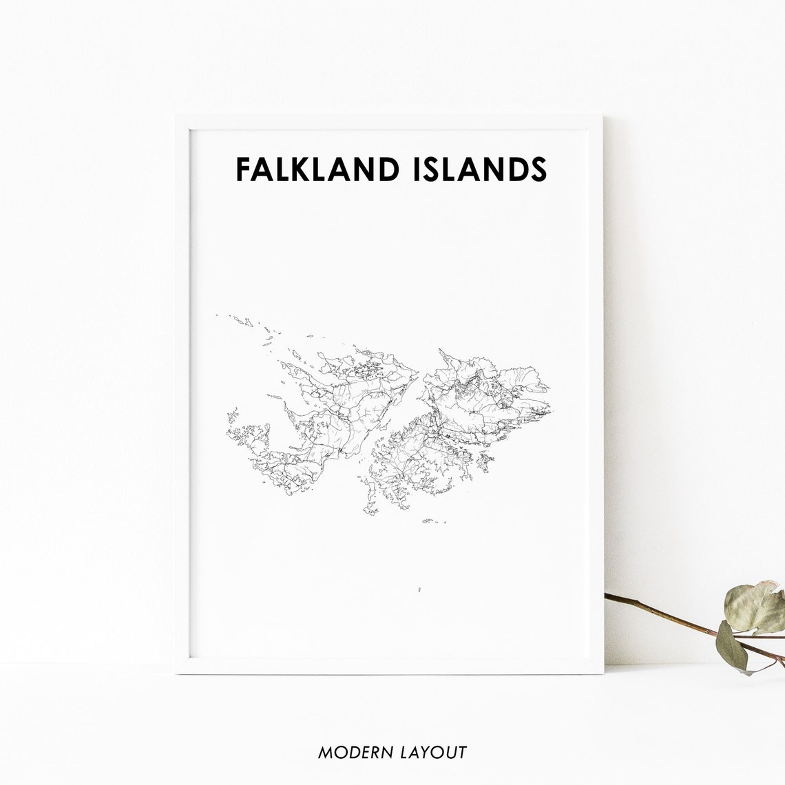 Falkland Islands Minimalist Line Map Road Art Modern Wall Print