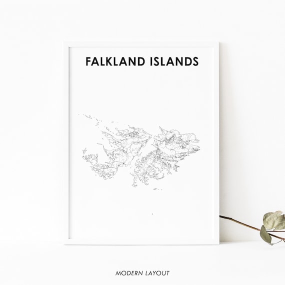 Falkland Islands Minimalist Line Map Road Art Modern Wall Print