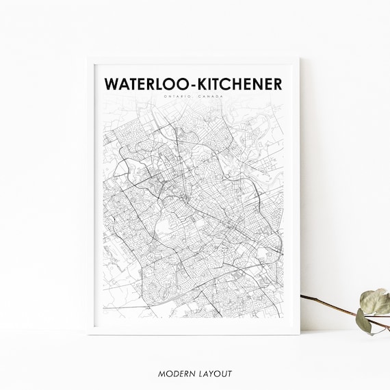 Waterloo Kitchener Canada Minimalist City Map Line Art Poster