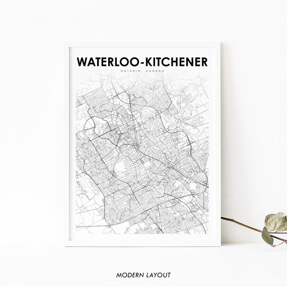 Waterlookitchener Ontario Map Print On Canada Art Poster City Street Road Nursery Room Wall Office Decor