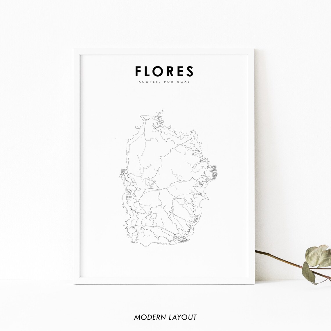 Flores Island Azores Map Print, Portugal Road Poster