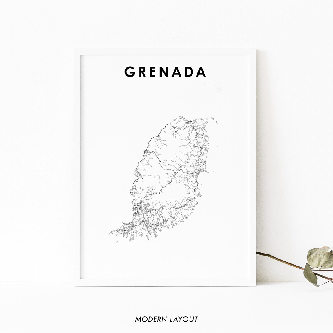 Grenada Map Print, West Indies Country Road Poster