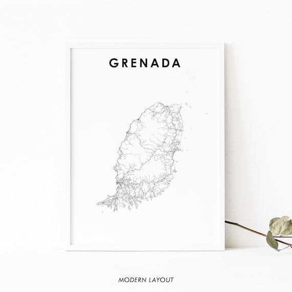 Grenada Map Print, West Indies Country Road Poster