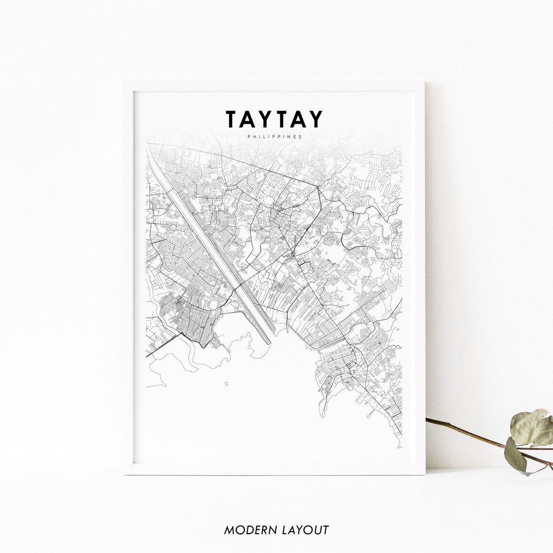 Taytay Philippines City Street Map Minimalist Black and White Wall Art