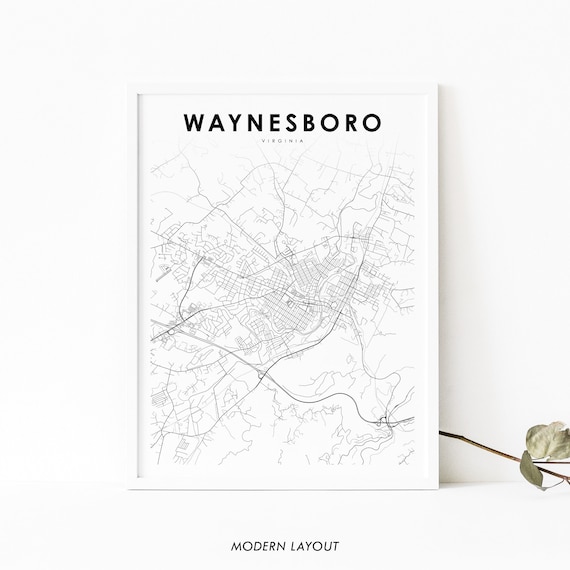 Waynesboro Va Map Print Virginia Usa Art Poster Flack City Street Road Nursery Room Wall Office Decor