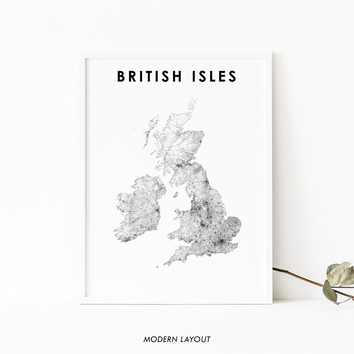 British Isles Map Line Art Minimalist UK Travel Map Framed Wall Art
