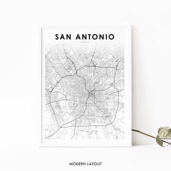 San Antonio TX Map Print, Texas Nursery Wall Art