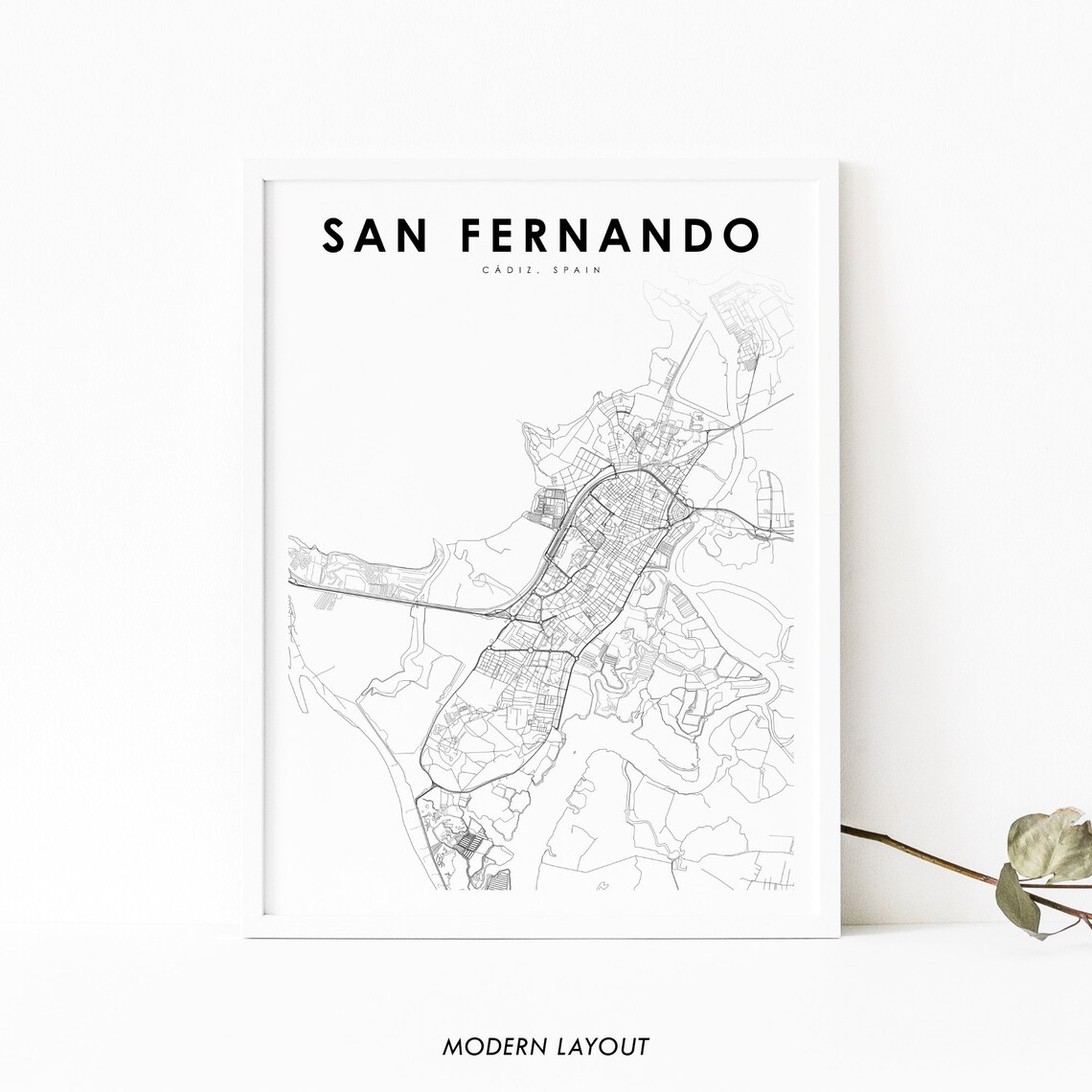 San Fernando Spain City Street Map Modern Minimalist Line Art Print