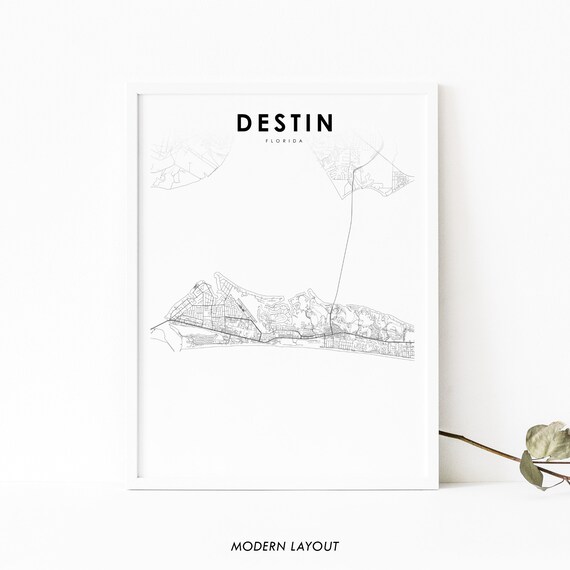Destin Fl Map Print Florida Usa Art Poster Henderson Beach City Street Road Nursery Room Wall Office Decor