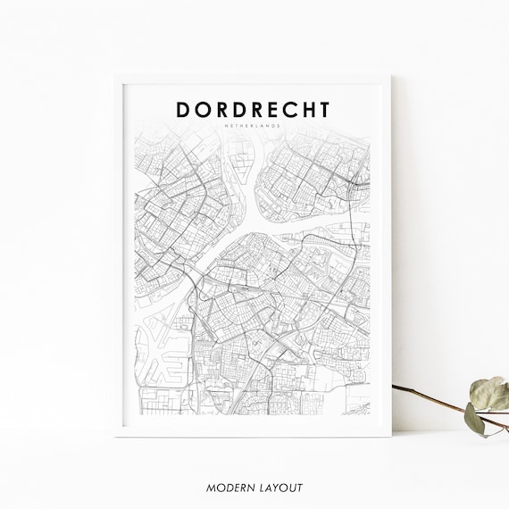 Dordrecht Netherlands City Street Map Modern Minimalist Line Art Print
