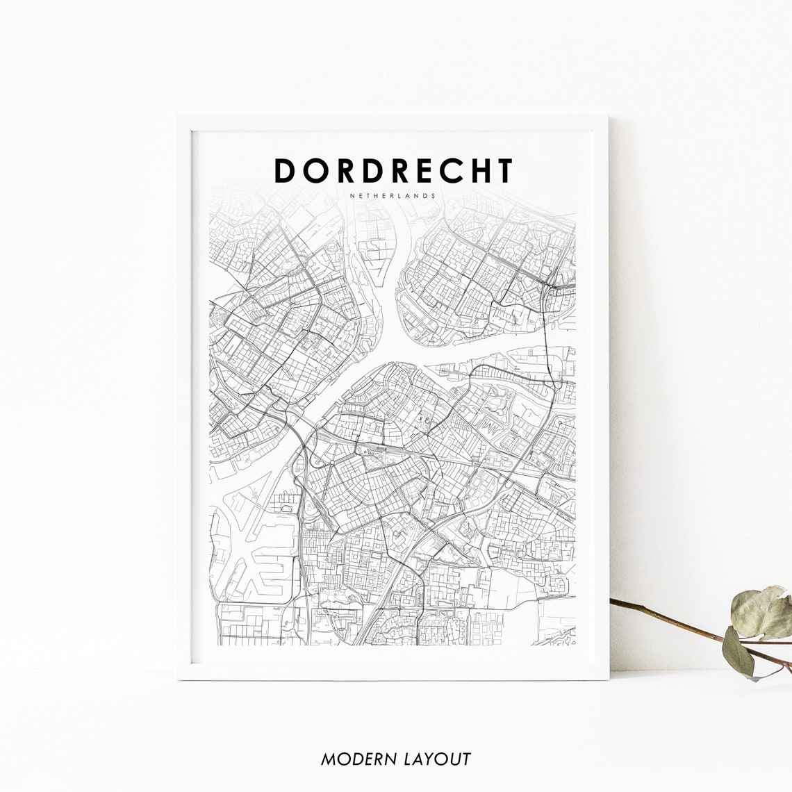 Dordrecht Netherlands City Street Map Modern Minimalist Line Art Print
