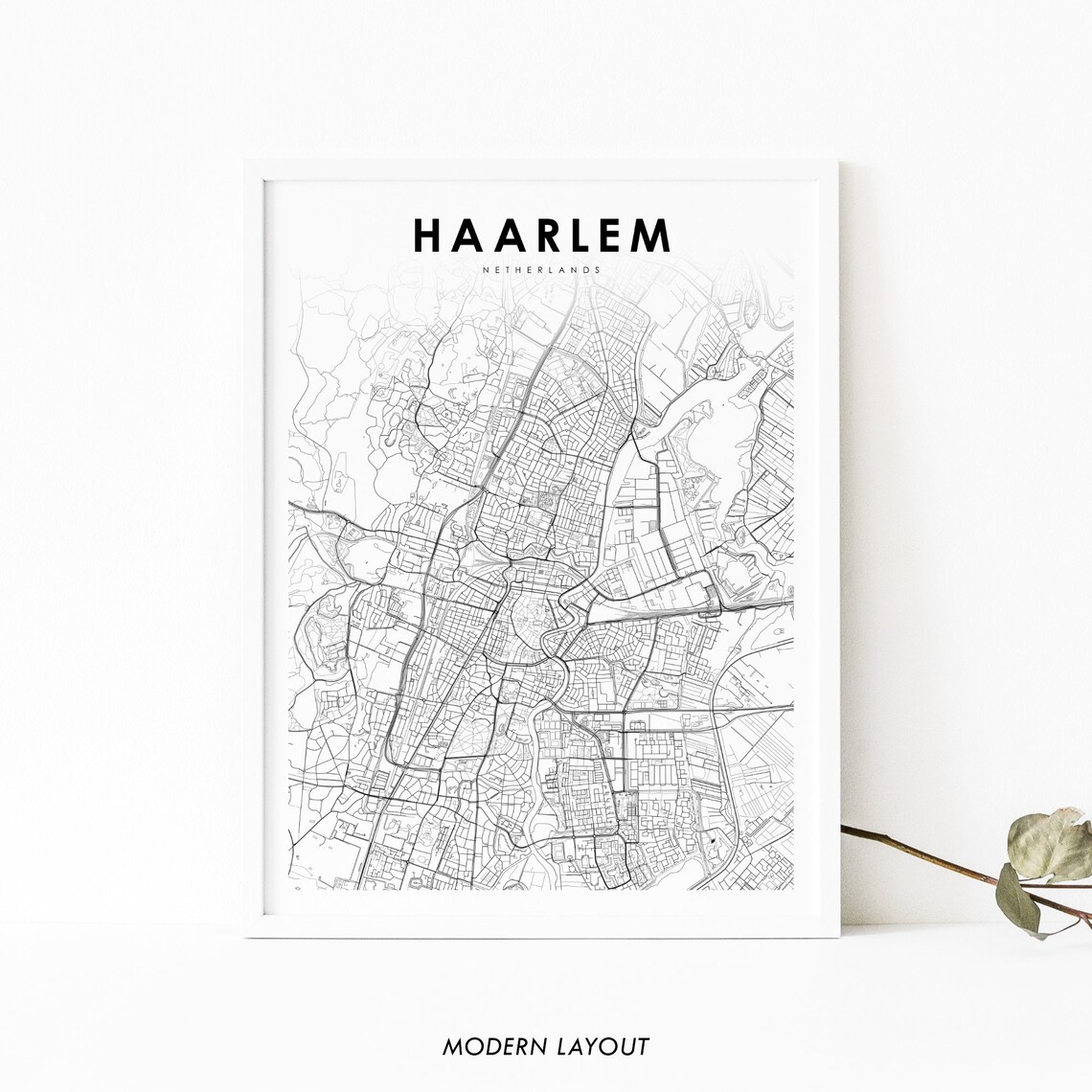 Haarlem Netherlands City Street Map Minimalist Black and White Poster